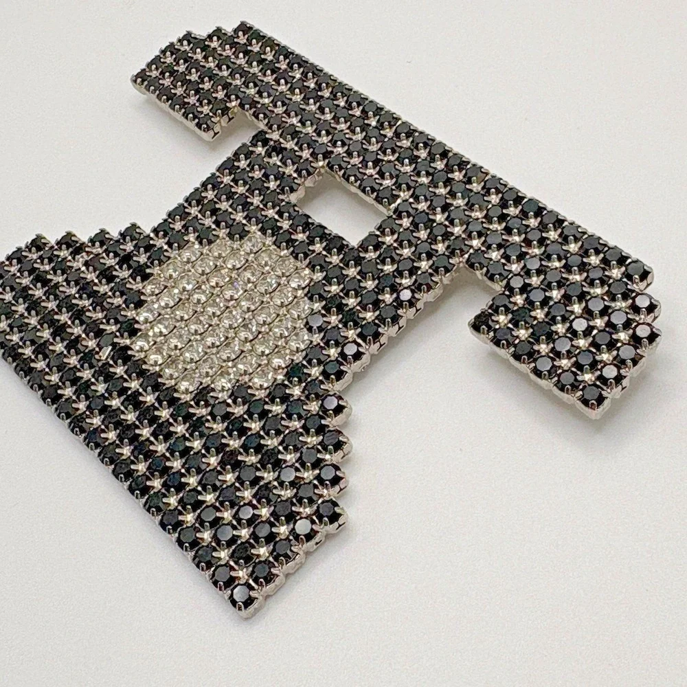 Vintage Dorothy Bauer Brooch Rhinestone Phone Silver Tone Telephone